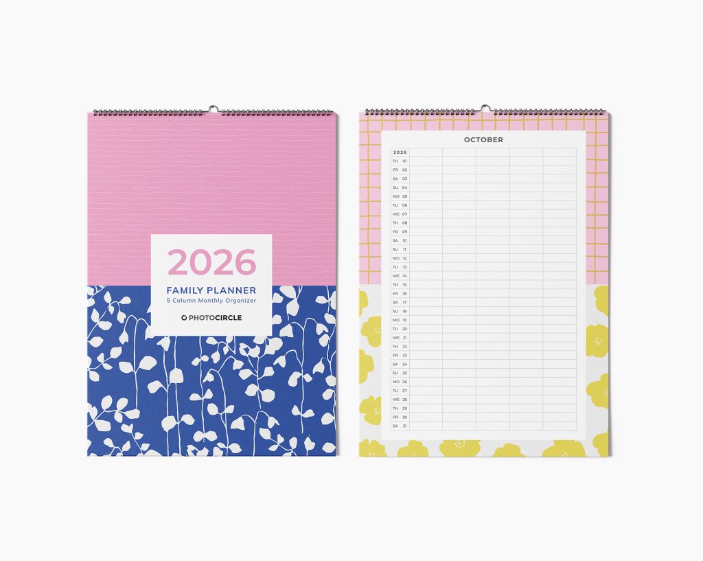 Familienplaner mit 5 Spalten in rosa-blau in A2, A3 oder A4